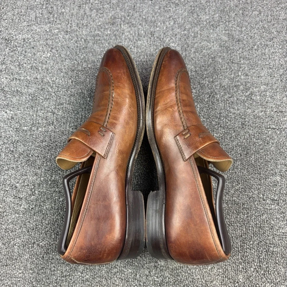 Magnanni Brown Leather Penny Loafers Mens 7 Spain Burnished Apron Toe Dress Shoe